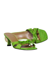 Current Boutique-Stuart Weitzman - Lime Green Reptile Embossed Slip-On Kitten Heels w/ Bow Sz 5.5