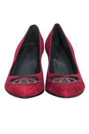 Current Boutique-Stuart Weitzman - Red Suede Pointed-Toe Kitten Heels w/ Cutouts Sz 6