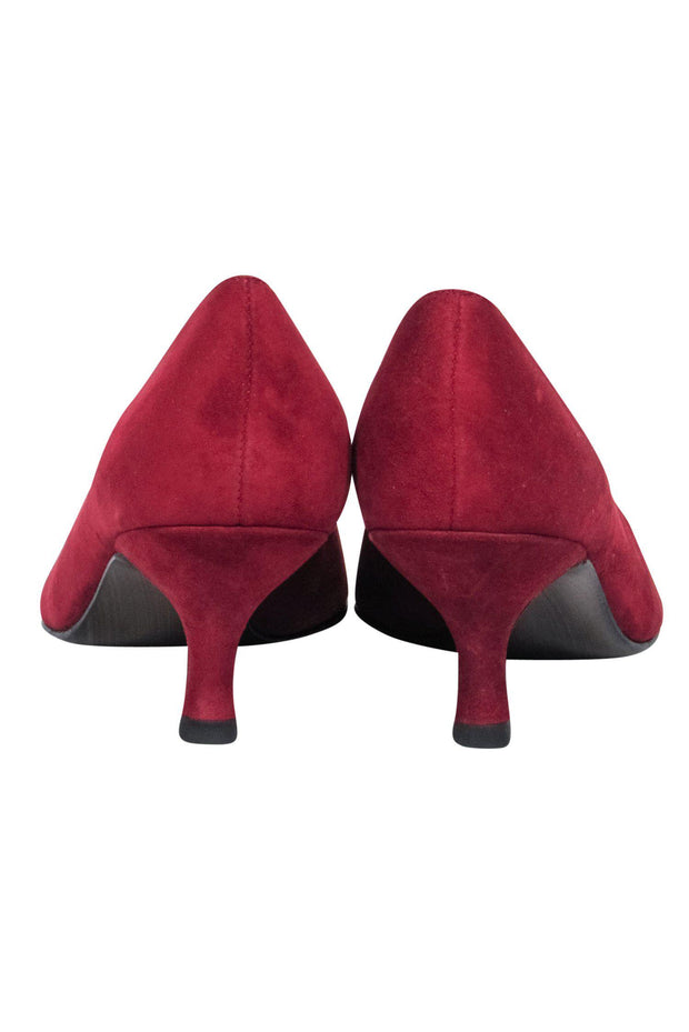 Current Boutique-Stuart Weitzman - Red Suede Pointed-Toe Kitten Heels w/ Cutouts Sz 6