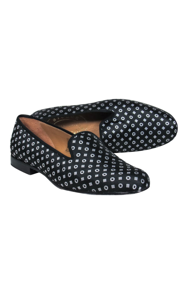 Current Boutique-Stubbs & Wootton - Black & Silver Geometric Embroidered Loafers Sz 8.5