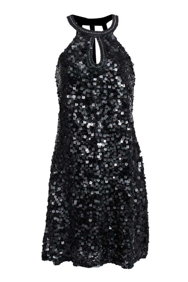 Current Boutique-Sue Wong - Black Sequin & Silk Dress w/ Cage Back Sz 8