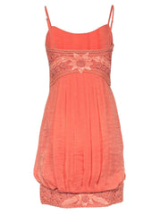 Current Boutique-Sue Wong - Peach Sheath Dress w/ Embroidered Floral Bust & Hemline Sz 6