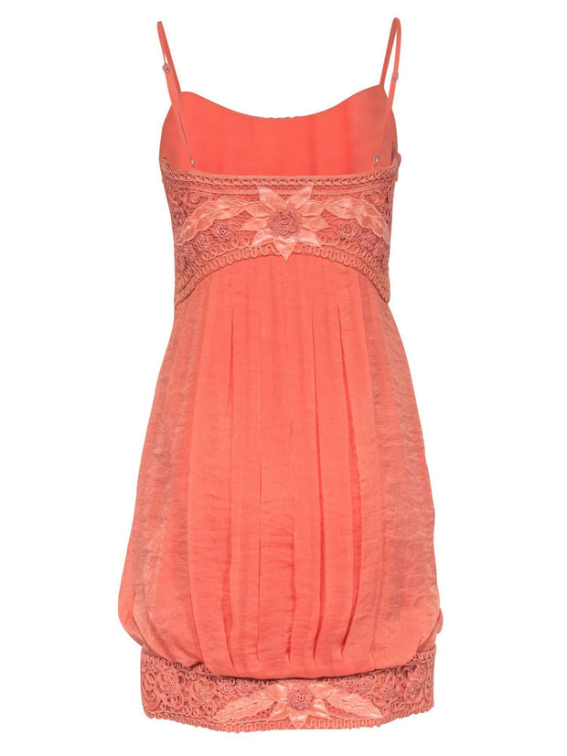 Current Boutique-Sue Wong - Peach Sheath Dress w/ Embroidered Floral Bust & Hemline Sz 6