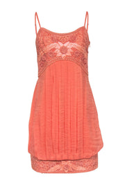 Current Boutique-Sue Wong - Peach Sheath Dress w/ Embroidered Floral Bust & Hemline Sz 6