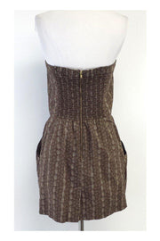 Current Boutique-Sunner - Brown & Beige Floral Print Strapless Dress Sz 8