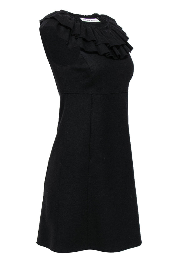 Current Boutique-Susana Monaco - Black Wool Mini Ruffled Dress Sz 6