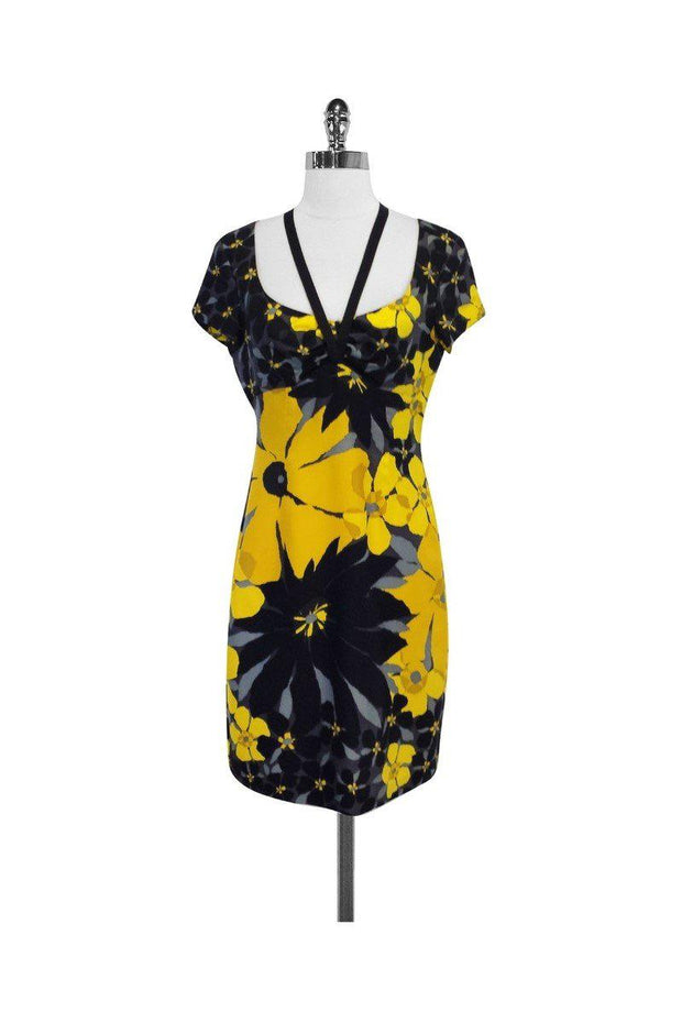 Current Boutique-Susana Monaco - Black & Yellow Floral Print Silk Dress Sz 8