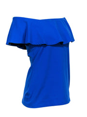 Current Boutique-Susana Monaco - Cobalt Blue Off-the-Shoulder Blouse w/ Flounce Top Sz L