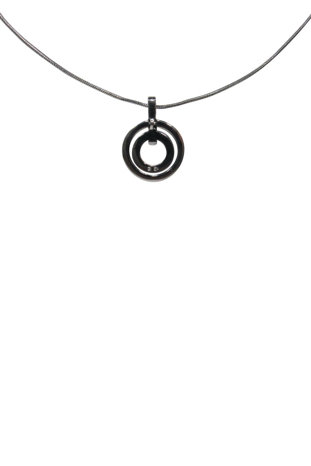 Current Boutique-Swarovski - Silver Double Circle Jeweled Pendant Necklace