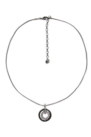 Current Boutique-Swarovski - Silver Double Circle Jeweled Pendant Necklace