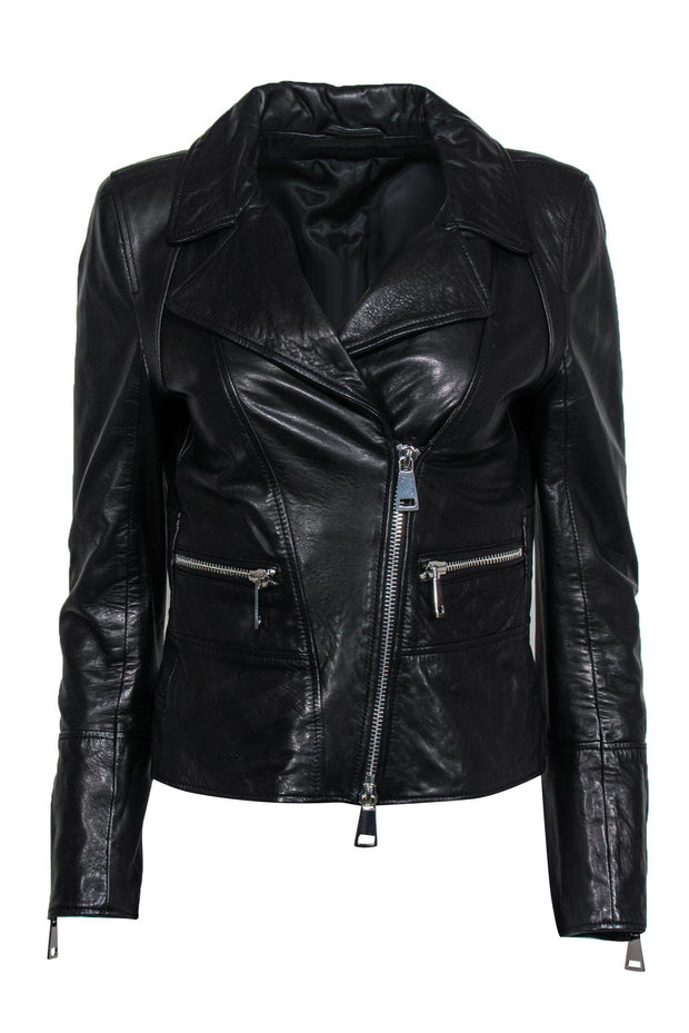 Current Boutique-Sylvie Schimmel - Black Leather Zip-Up Jacket Sz 8