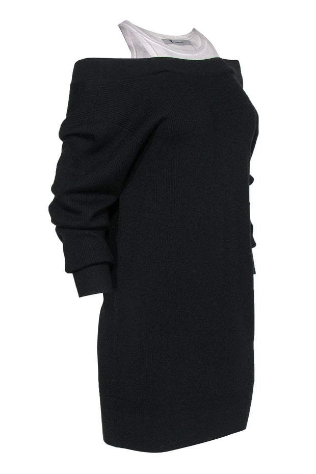 Current Boutique-T by Alexander Wang - Black Ribbed Knit Wool Mini Dress w/ White Tank Layer Sz XS