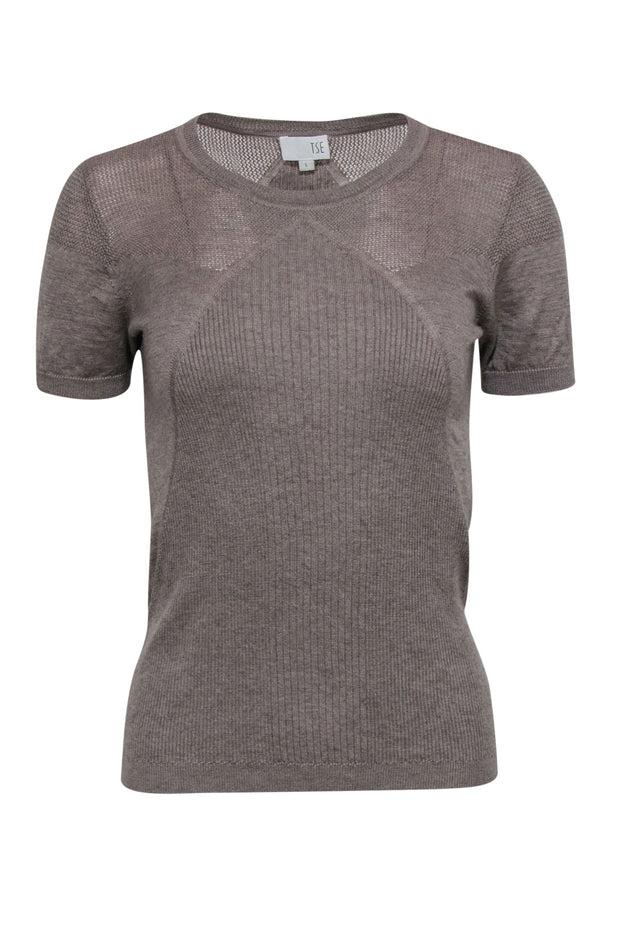 Current Boutique-TSE Cashmere - Brown Cashmere & Silk Short Sleeve Knit Top Sz L