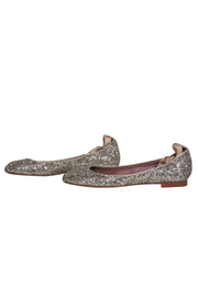 Current Boutique-Tabitha Simmons - Gold Sequin Anklewrap Ballet Flats Sz 8.5