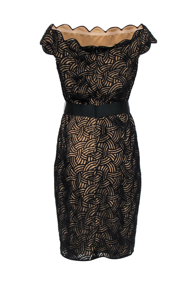 Current Boutique-Tadashi Shoji - Black Lace Scalloped Edge Off-the-Shoulder Dress Sz 12