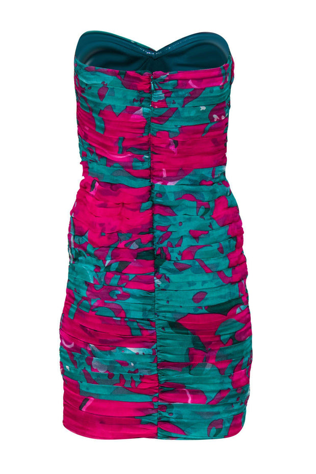 Current Boutique-Tadashi Shoji - Bright Green & Magenta Ruched Tulle Strapless Dress Sz 10