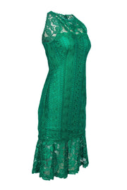 Current Boutique-Tadashi Shoji - Green Floral Embroidered Sleeveless Flounce Hem Dress Sz 4