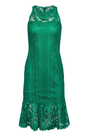 Current Boutique-Tadashi Shoji - Green Floral Embroidered Sleeveless Flounce Hem Dress Sz 4