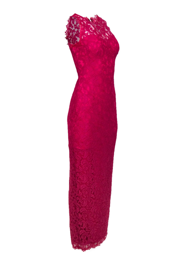 Current Boutique-Tadashi Shoji - Hot Pink Sleeveless Lace Column Gown Sz 2