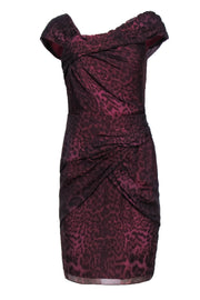 Current Boutique-Tadashi Shoji - Maroon Leopard Print Pleated Silk Dress Sz 4