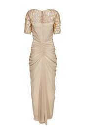 Current Boutique-Tadashi Shoji - Nude Ruched Gown w/ Sequin & Jeweled Laser Cut Top Sz 6