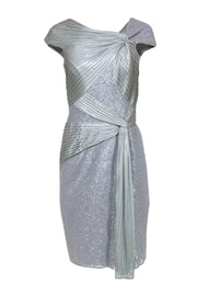 Current Boutique-Tadashi Shoji - Silver Pleated Sash & Sequined Sheath Dress Sz S