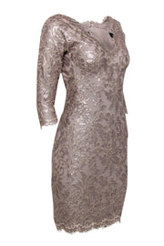 Current Boutique-Tadashi Shoji - Taupe Sequin Plunge Sheath Dress Sz 4