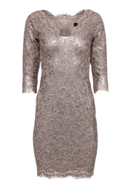 Current Boutique-Tadashi Shoji - Taupe Sequin Plunge Sheath Dress Sz 4