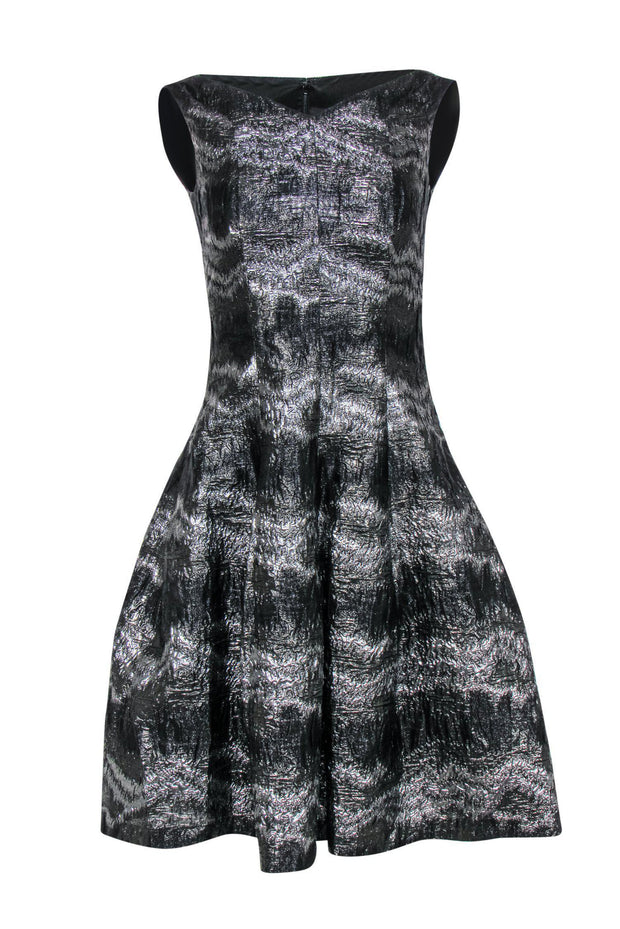 Current Boutique-Talbot Runhof - Black & Silver Crackled Metallic Dress Sz 4