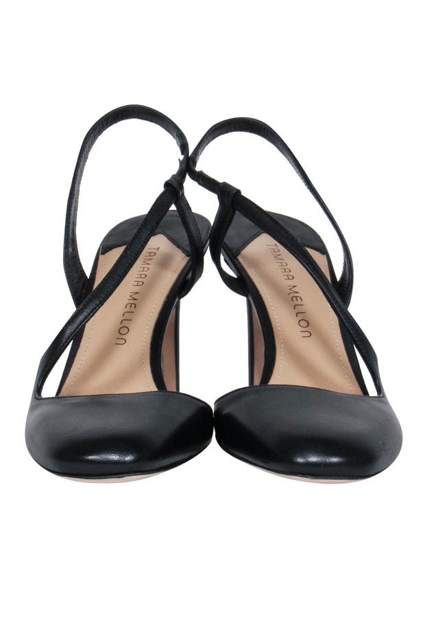 Current Boutique-Tamara Mellon - Black Smooth Leather Wrap-Around Pump Sz 7.5