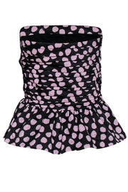 Current Boutique-Tanya Taylor - Black & Pink Polka Dot Pleated Strapless "Sophie" Top Sz 10