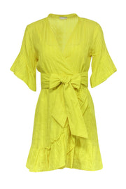 Current Boutique-Tanya Taylor - Yellow Cotton Faux Wrap Short Sleeve Dress Sz 8