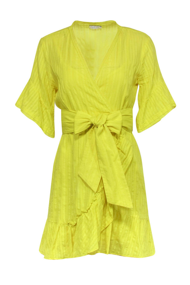 Current Boutique-Tanya Taylor - Yellow Cotton Faux Wrap Short Sleeve Dress Sz 8