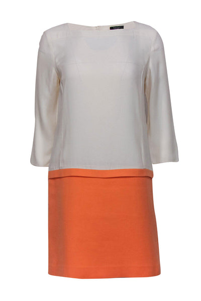 Current Boutique-Tara Jarmon - Orange & White Drop-Waist Square Neck Dress Sz 8