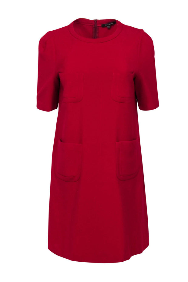 Current Boutique-Tara Jarmon - Red Mid-Mod Shift Dress w/ Patch Pockets Sz M