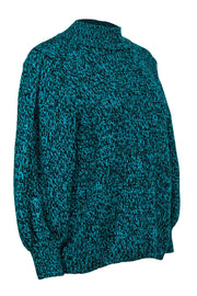 Current Boutique-Ted Baker - Aqua Green & Black Marbled Knit Balloon Sleeve Sweater Sz 10