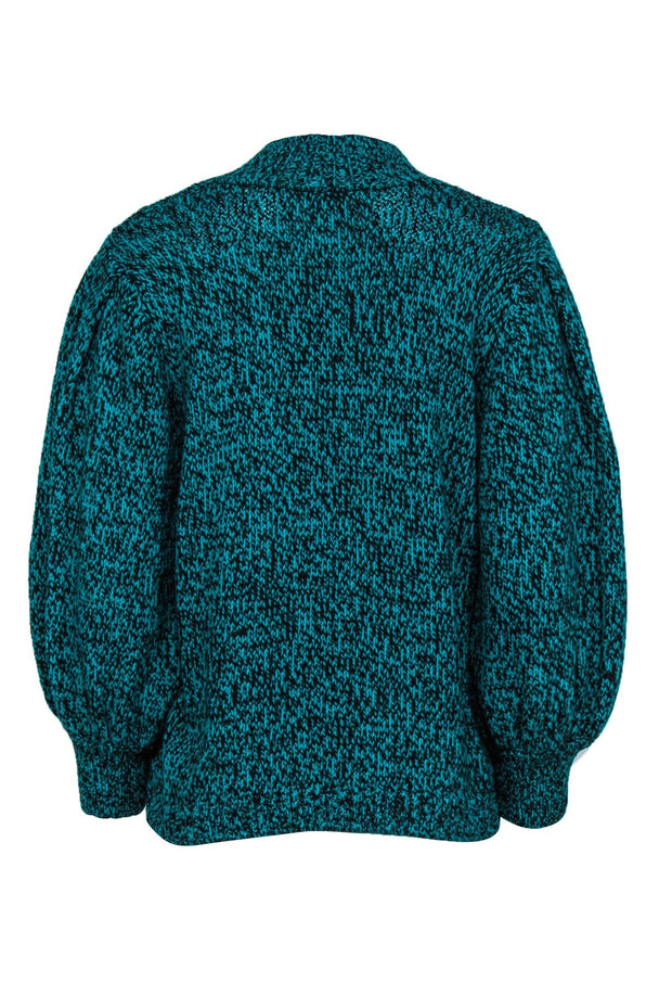 Current Boutique-Ted Baker - Aqua Green & Black Marbled Knit Balloon Sleeve Sweater Sz 10