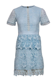 Current Boutique-Ted Baker - Baby Blue Short Sleeve Floral Lace Sheath Dress Sz 2