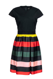 Current Boutique-Ted Baker – Black Cap Sleeve Dress w/ Satin Striped Skirt Sz 10