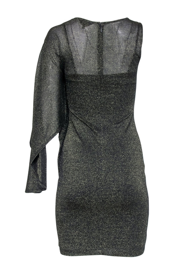 Current Boutique-Ted Baker - Black & Gold Sparking Knit Cocktail Dress w/ One Sleeve Sz 4