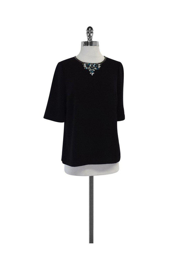 Current Boutique-Ted Baker - Black Jeweled Neckline Blouse Sz 6