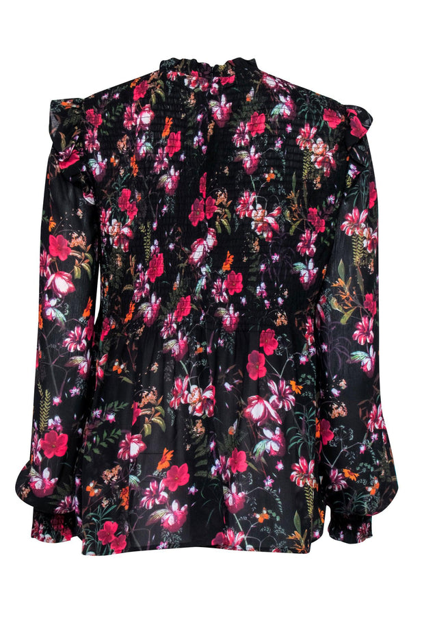 Current Boutique-Ted Baker - Black & Multicolor Floral Long Sleeve Smocked Top Sz 6