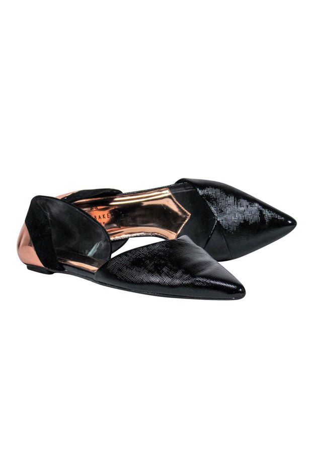 Current Boutique-Ted Baker - Black & Rose Gold Textured Pointed-Toe Flats Sz 7