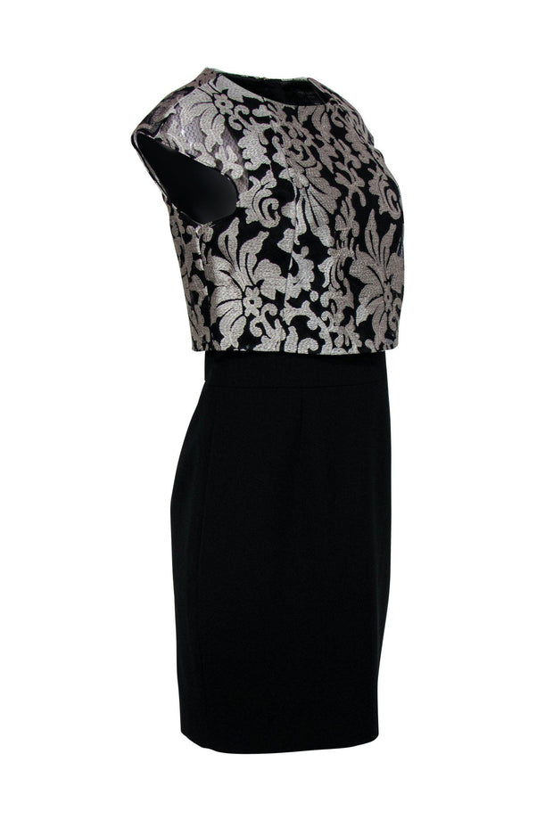 Current Boutique-Ted Baker - Black Sheath Dress w/ Brocade Layered Bodice Sz 8