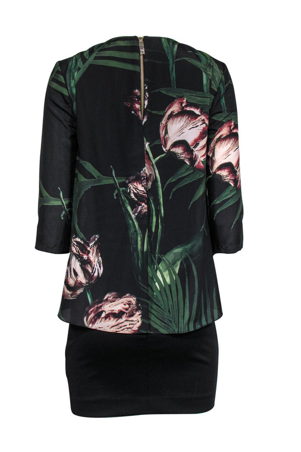 Current Boutique-Ted Baker - Black Sheath Dress w/ Tropical Print Top Sz 6