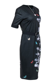 Current Boutique-Ted Baker - Black Short Sleeve Sheath Dress w/ Flower & Butterfly Print Sz 4