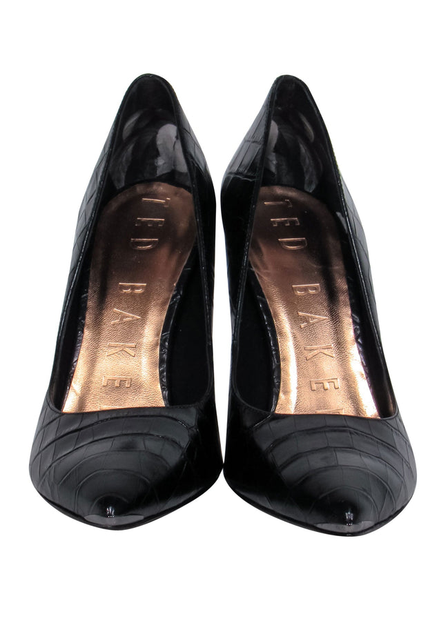 Current Boutique-Ted Baker - Black Snakeskin Embossed Pointed Toe Pumps Sz 9.5