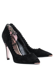 Current Boutique-Ted Baker - Black Suede Pointed Toe Heels w/ Rose Gold Trim Sz 9.5