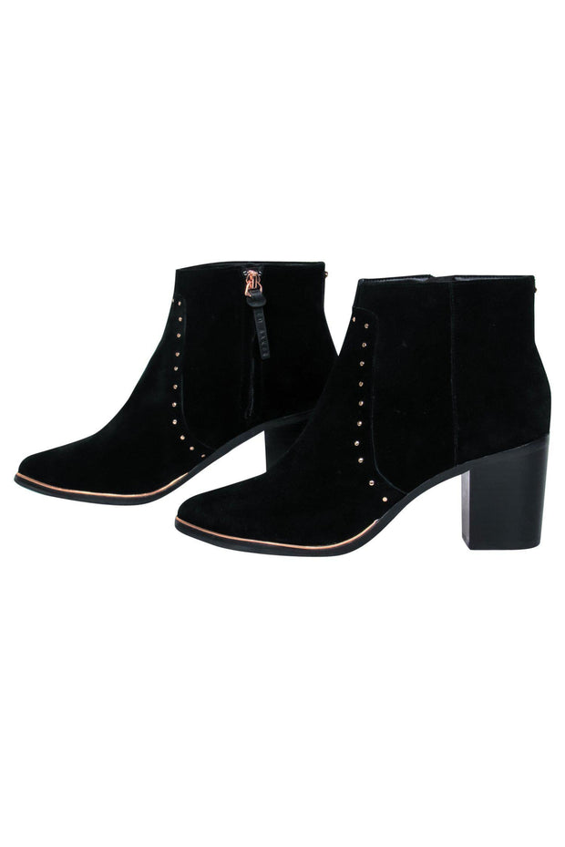 Current Boutique-Ted Baker - Black Suede Studded Heeled Booties Sz 9.5