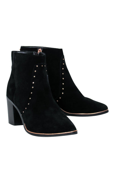 Current Boutique-Ted Baker - Black Suede Studded Heeled Booties Sz 9.5